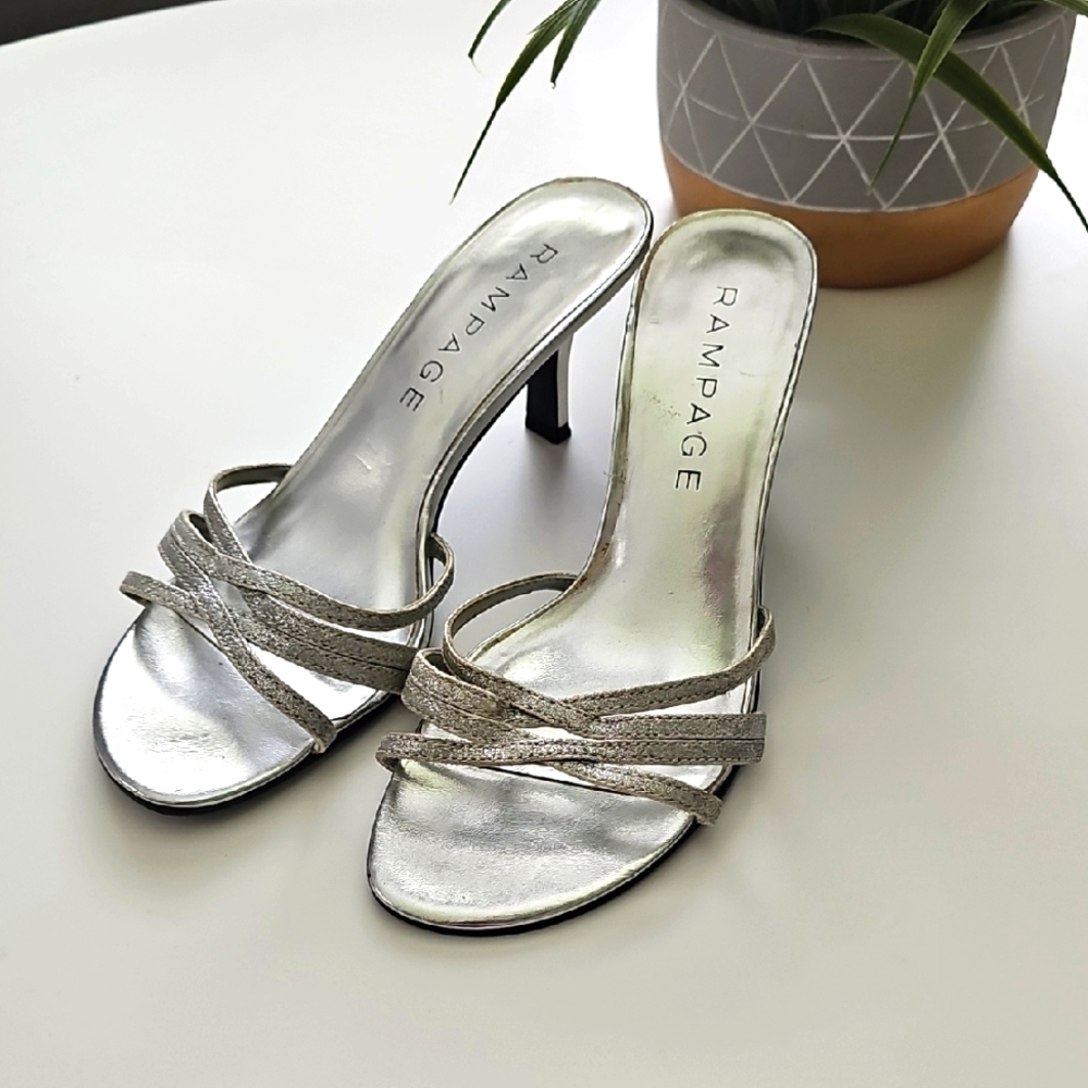 Rampage Frankie Metallic Silver Strappy Kitten Heels
